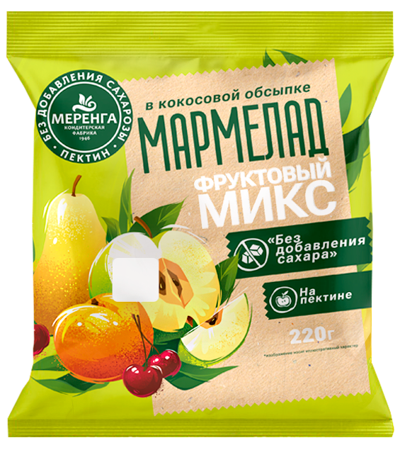  Меренга Мармелад без сахара в кокосовой обсыпке Фруктовый микс, 220г   в Усть-илимске