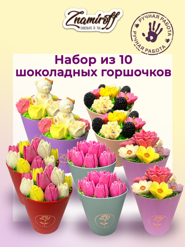 №1 Цветы в горшочках Ассорти (коробка 10шт по 105-130г) в Усть-илимске